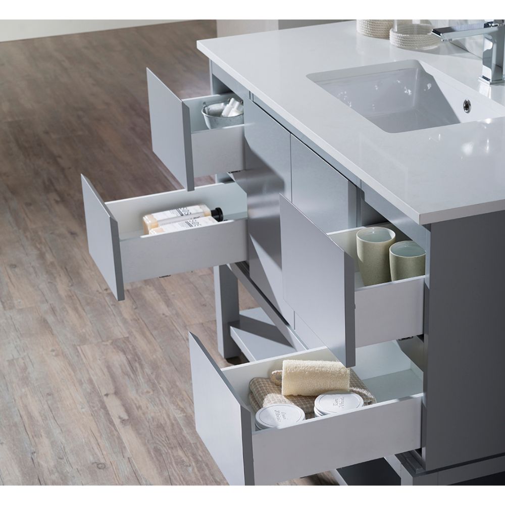 Monaco Modern 48" Metal Gray Bathroom Vanity Set with Mirror and Wall Cabinets