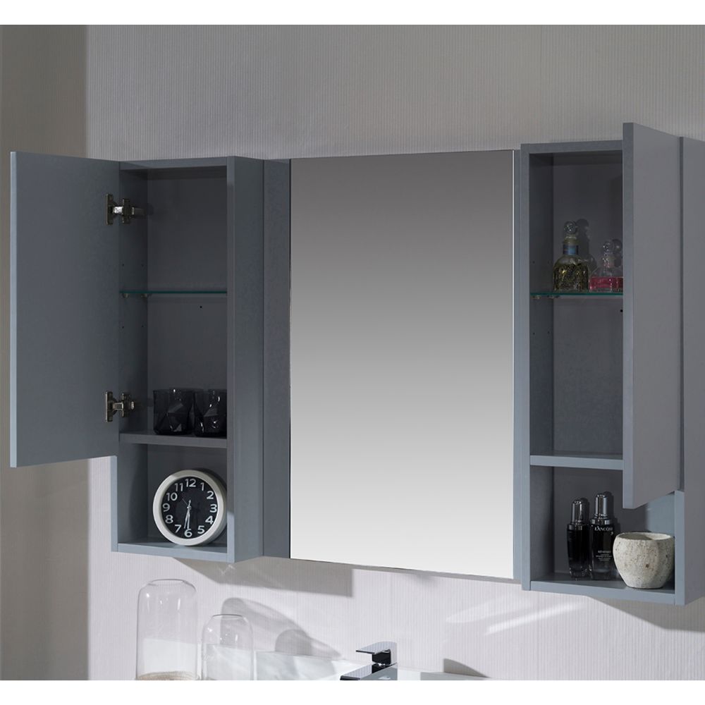 Monaco Modern 48" Metal Gray Bathroom Vanity Set with Mirror and Wall Cabinets