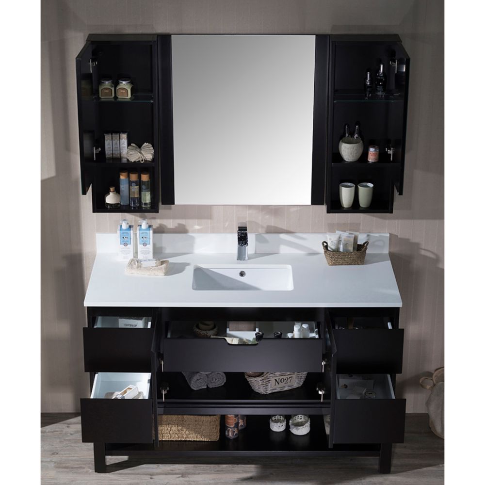 Monaco Modern 54" Espresso Bathroom Vanity Set with Mirror and Wall Cabinets