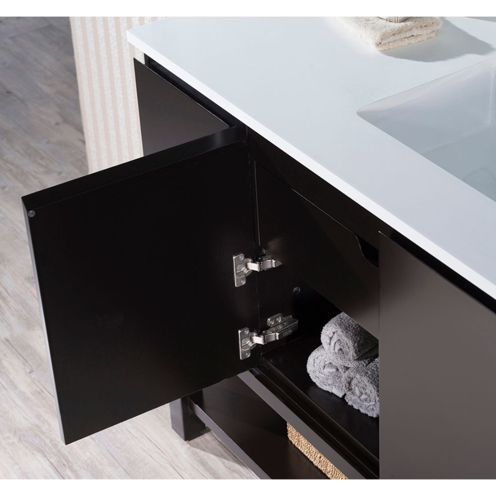 Monaco Modern 54" Espresso Bathroom Vanity Set with Mirror and Wall Cabinets