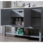 Monaco Modern 54″ Metal Gray Bathroom Vanity Set with Mirror and Wall Cabinets