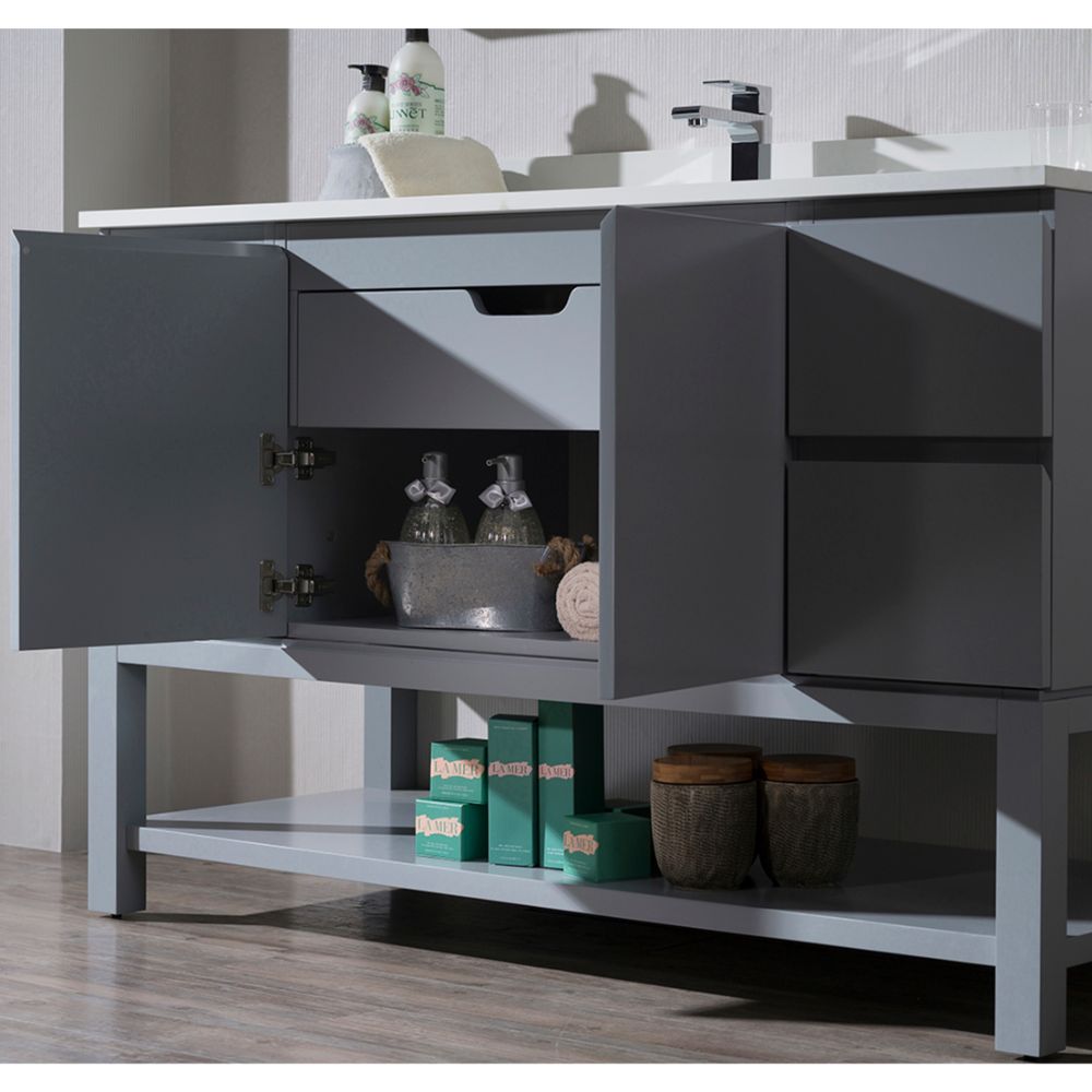 Monaco Modern 54" Metal Gray Bathroom Vanity Set with Mirror and Wall Cabinets