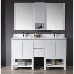 Monaco Modern 60″ Matte White Double 24 Bathroom Vanity Set with Mirror and Wall Cabinet