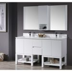 Monaco Modern 60″ Matte White Double 24 Bathroom Vanity Set with Mirror and Wall Cabinet