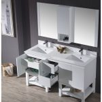 Monaco Modern 60″ Matte White Double 24 Bathroom Vanity Set with Mirror and Wall Cabinet