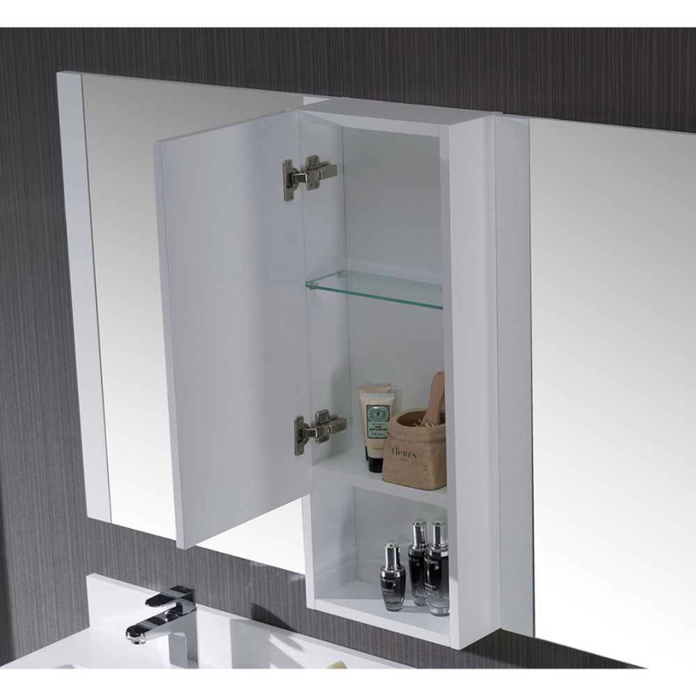 Monaco Modern 60" Matte White Double 24 Bathroom Vanity Set with Mirror and Wall Cabinet