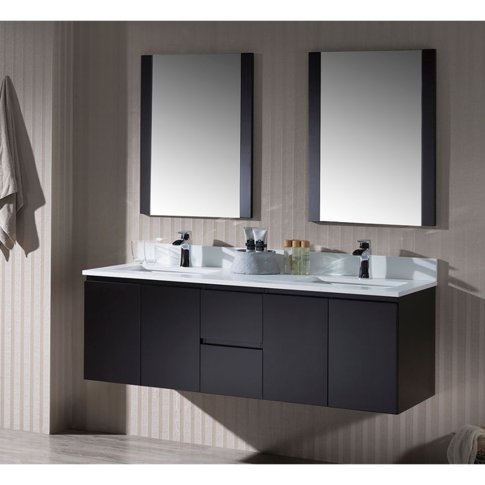 Monaco Modern 60" Espresso Double 24 Wall Mount Bathroom Vanity Set with Mirror