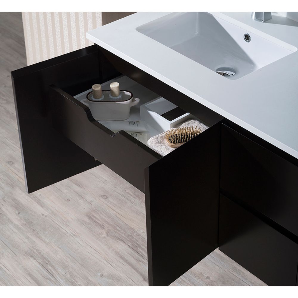 Monaco Modern 60" Espresso Double 24 Wall Mount Bathroom Vanity Set with Mirror