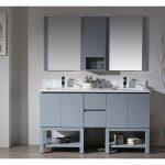 Monaco Modern 60″ Metal Gray Double 24 Bathroom Vanity Set with Mirror and Wall Cabinet