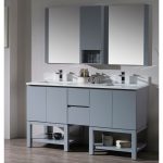 Monaco Modern 60″ Metal Gray Double 24 Bathroom Vanity Set with Mirror and Wall Cabinet