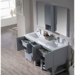 Monaco Modern 60″ Metal Gray Double 24 Bathroom Vanity Set with Mirror and Wall Cabinet