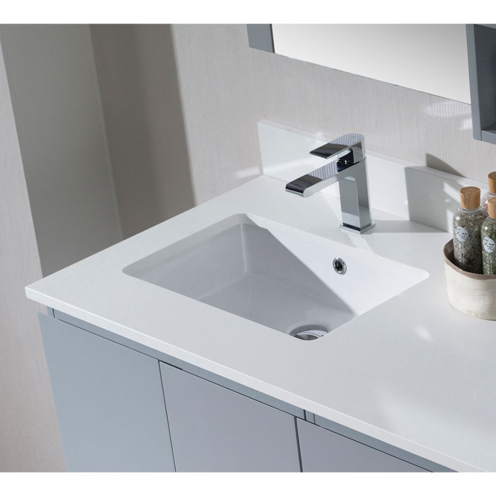 Monaco Modern 60" Metal Gray Double 24 Bathroom Vanity Set with Mirror and Wall Cabinet
