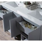 Monaco Modern 60″ Metal Gray Double 24 Bathroom Vanity Set with Mirror and Wall Cabinet