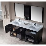 Monaco Modern 72″ Espresso Double Bathroom Vanity Set with Mirror and Wall Cabinet