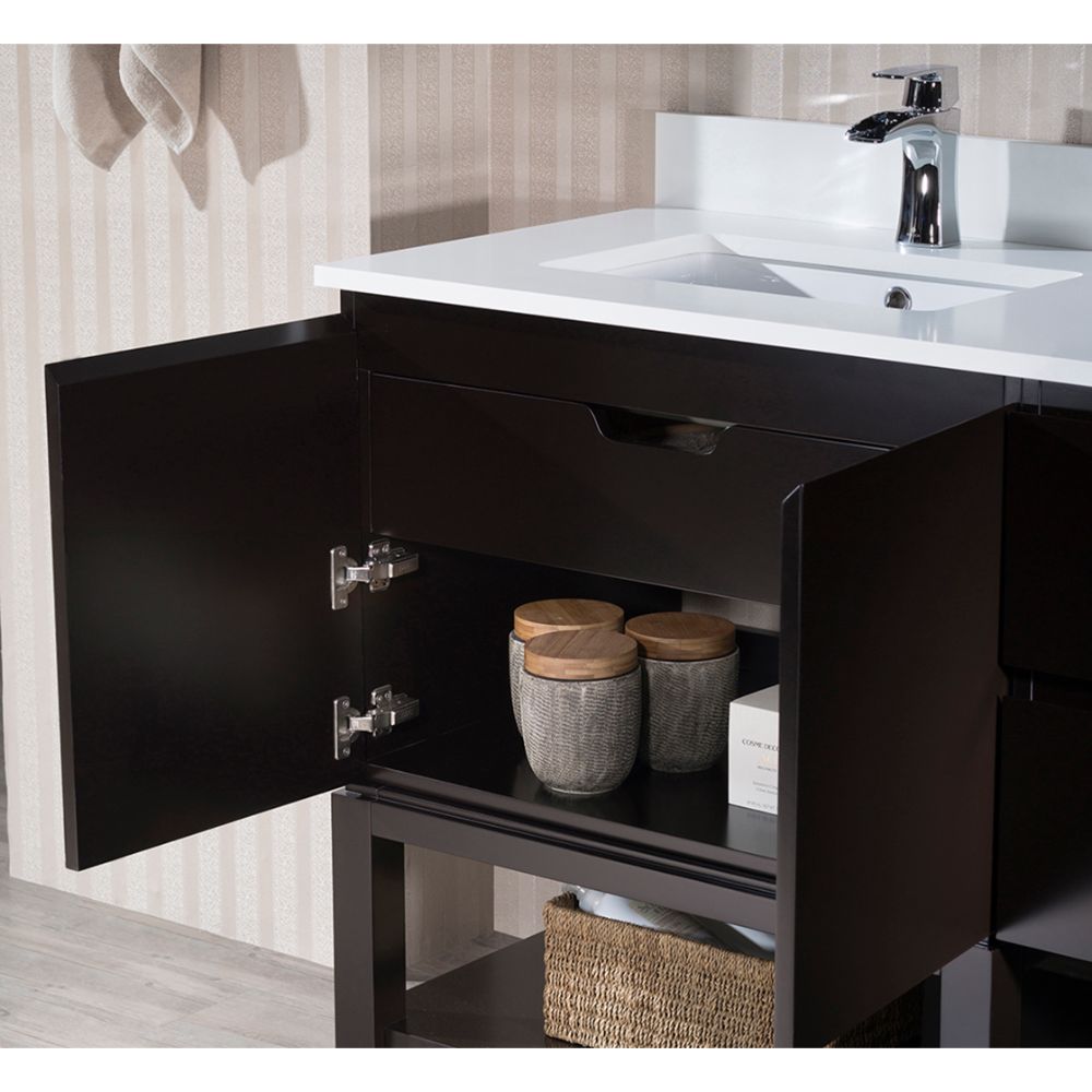 Monaco Modern 72" Espresso Double Bathroom Vanity Set with Mirror and Wall Cabinet