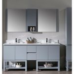 Monaco Modern 72″ Metal Gray Double Bathroom Vanity Set with Mirror and Wall Cabinet