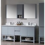 Monaco Modern 72″ Metal Gray Double Bathroom Vanity Set with Mirror and Wall Cabinet