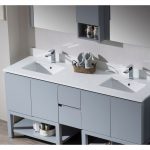 Monaco Modern 72″ Metal Gray Double Bathroom Vanity Set with Mirror and Wall Cabinet