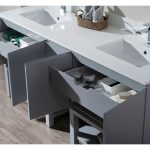 Monaco Modern 72″ Metal Gray Double Bathroom Vanity Set with Mirror and Wall Cabinet