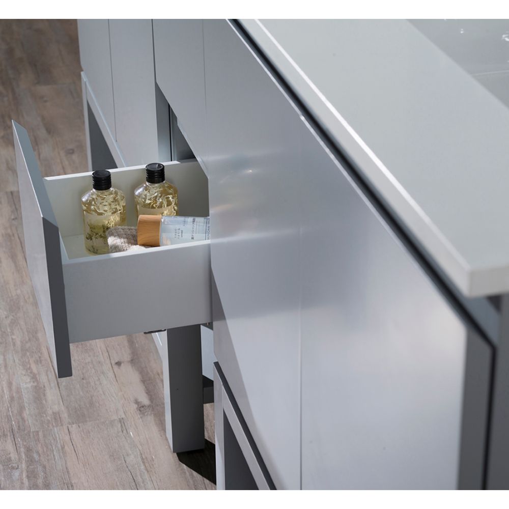 Monaco Modern 72" Metal Gray Double Bathroom Vanity Set with Mirror and Wall Cabinet