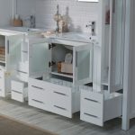 Sydney Modern 102″ Bathroom Vanity Set with Mirror Linen Cabinet Glossy White