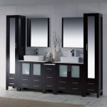 Sydney Modern 102″ Bathroom Vanity Set with Vessel Sinks and Mirror Linen Cabinet Espresso