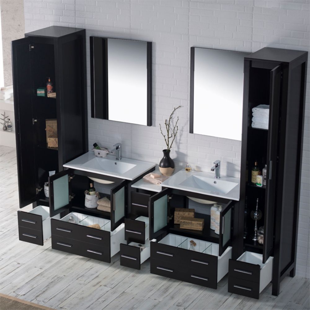 Sydney Modern 102" Bathroom Vanity Set with Mirror Linen Cabinet Espresso