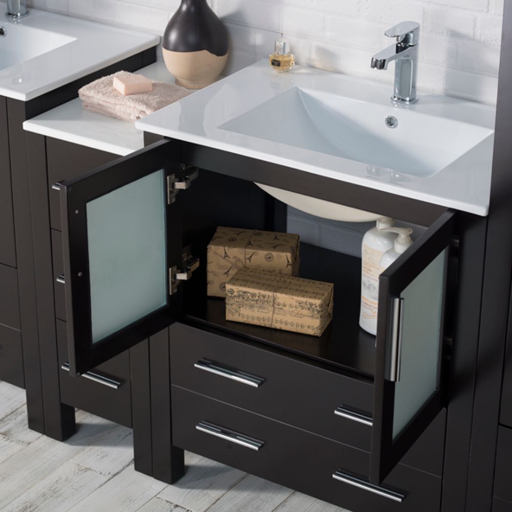 Sydney Modern 102" Bathroom Vanity Set with Mirror Linen Cabinet Espresso