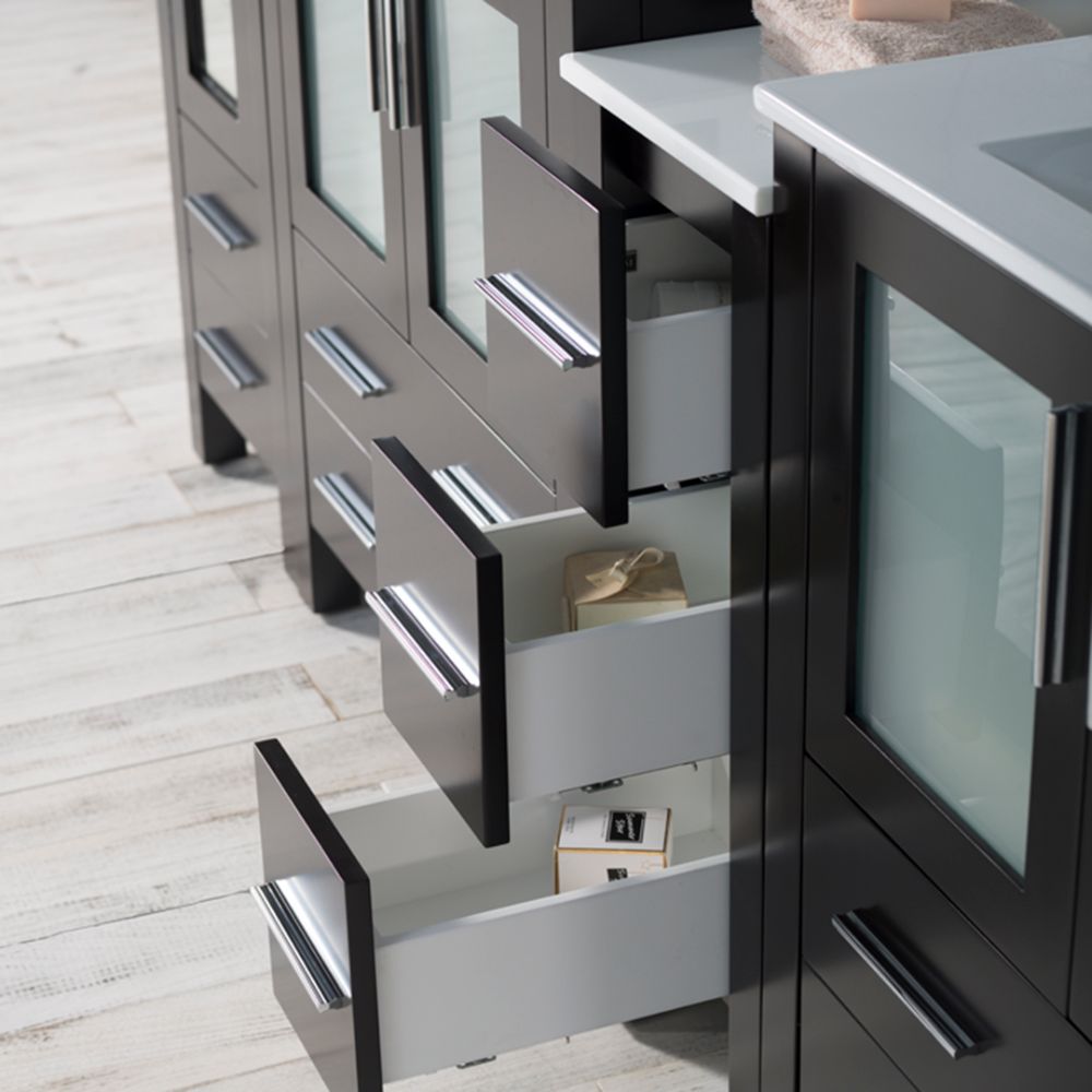 Sydney Modern 102" Bathroom Vanity Set with Mirror Linen Cabinet Espresso