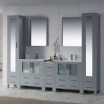 Sydney Modern 102″ Bathroom Vanity Set with Mirror Linen Cabinet Metal Gray