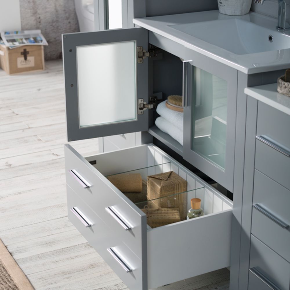 Sydney Modern 102" Bathroom Vanity Set with Mirror Linen Cabinet Metal Gray
