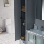 Sydney Modern 102″ Bathroom Vanity Set with Mirror Linen Cabinet Metal Gray
