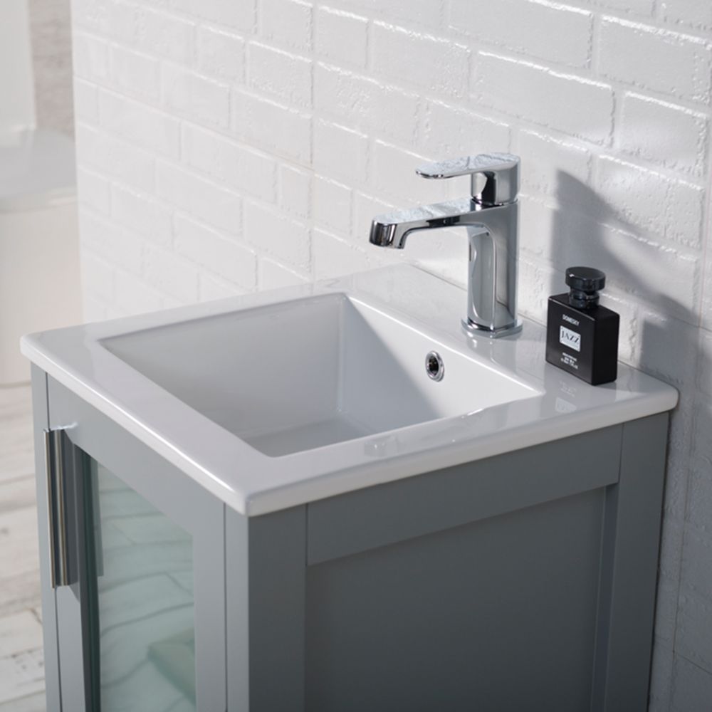 Sydney Modern 16" Bathroom Vanity Set with Mirror Metal Gray