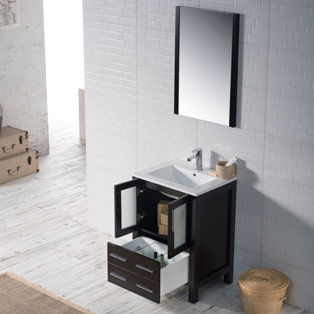 Sydney Modern 24" Bathroom Vanity Set with Acrylic Top and Mirror Espresso