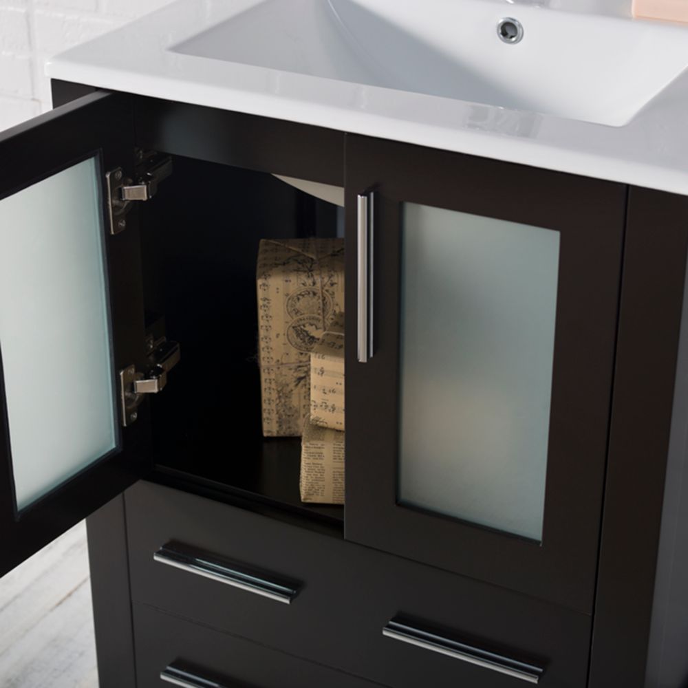 Sydney Modern 24" Bathroom Vanity Set with Acrylic Top and Mirror Espresso