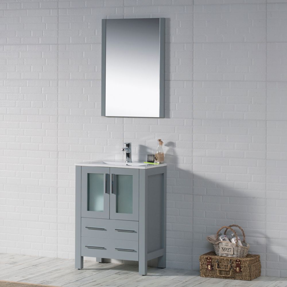 Sydney Modern 24" Bathroom Vanity Set with Mirror Metal Gray