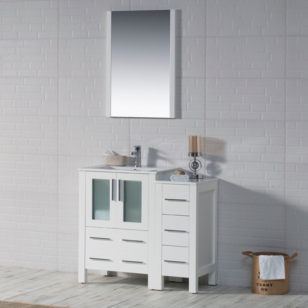 Sydney Modern 36" Bathroom Vanity Set with Side Cabinet Glossy White