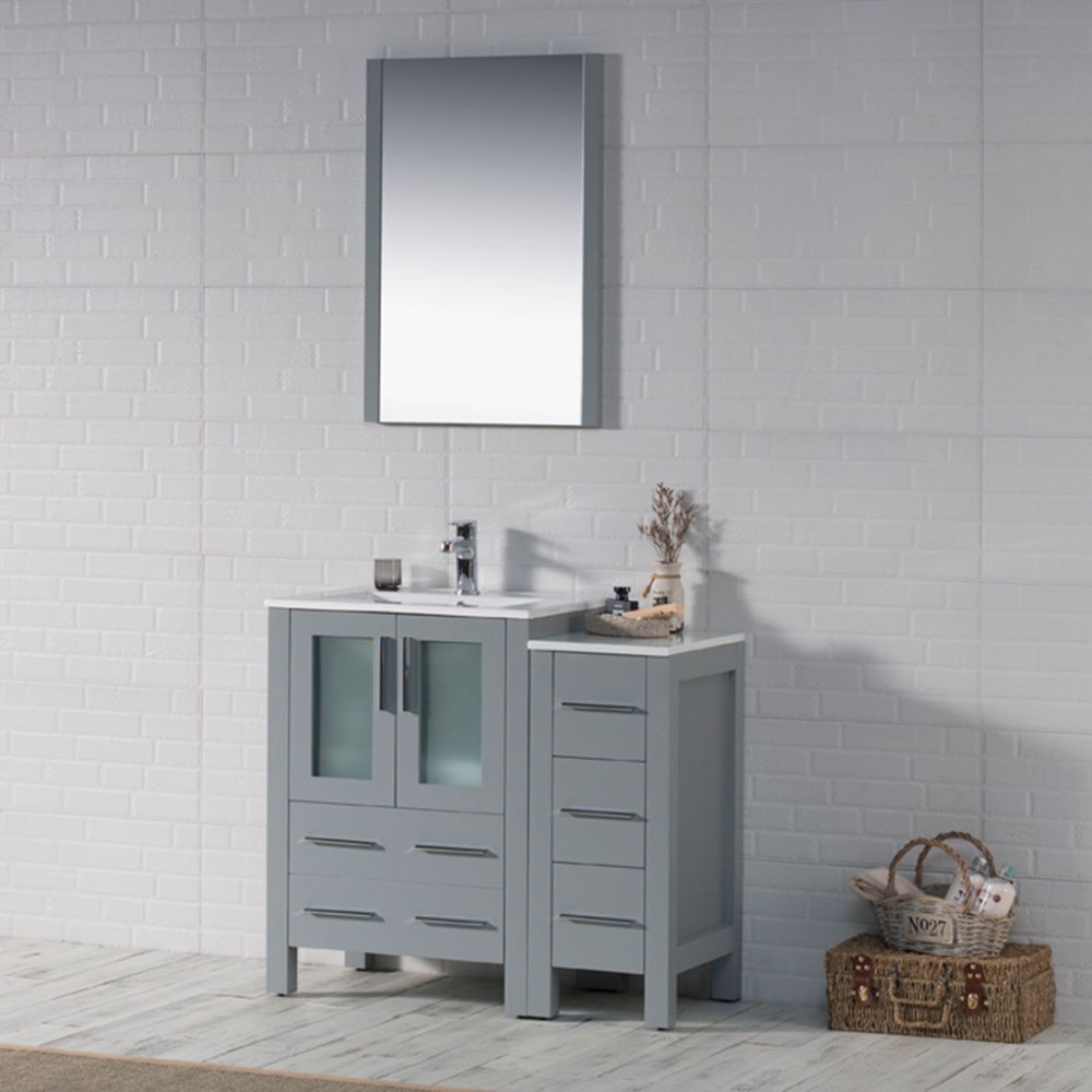 Sydney Modern 36" Bathroom Vanity Set with Side Cabinet Metal Gray
