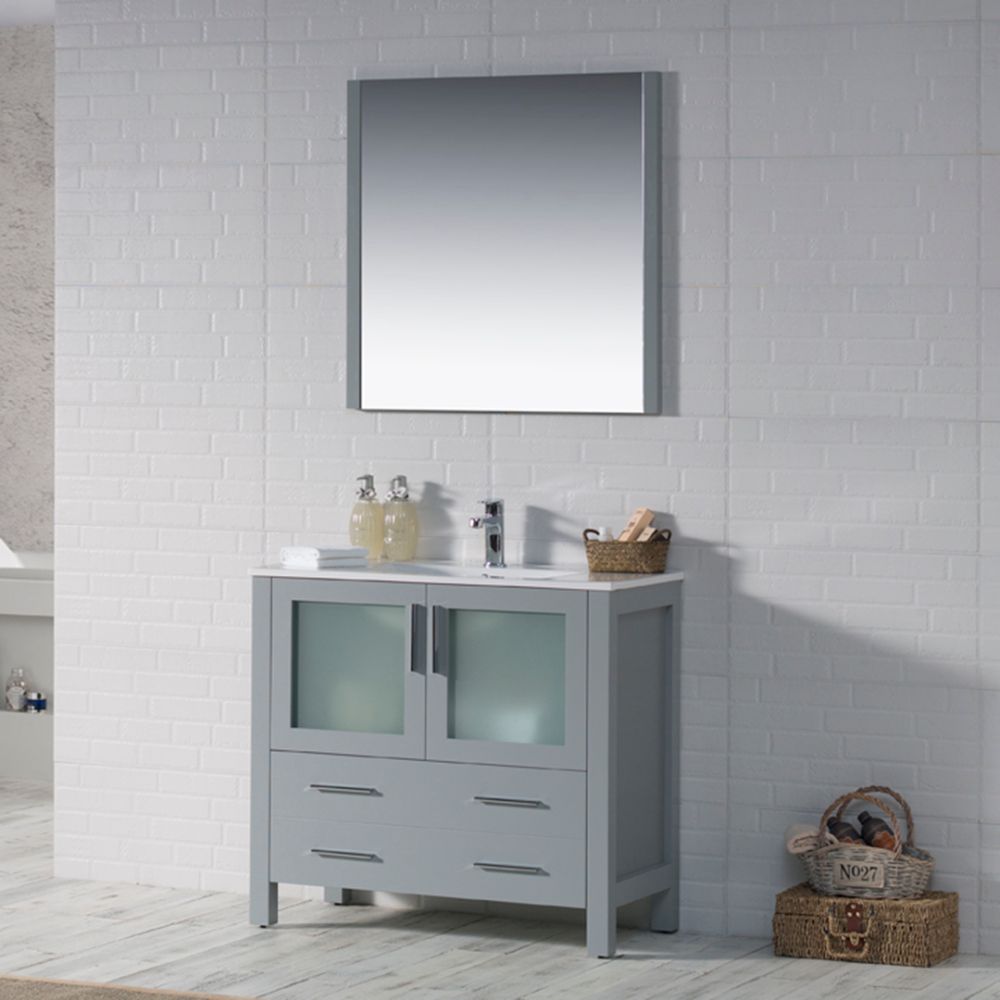 Sydney Modern 36" Bathroom Vanity Set with Mirror Metal Gray