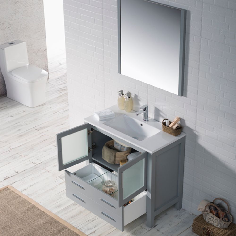 Sydney Modern 36" Bathroom Vanity Set with Mirror Metal Gray