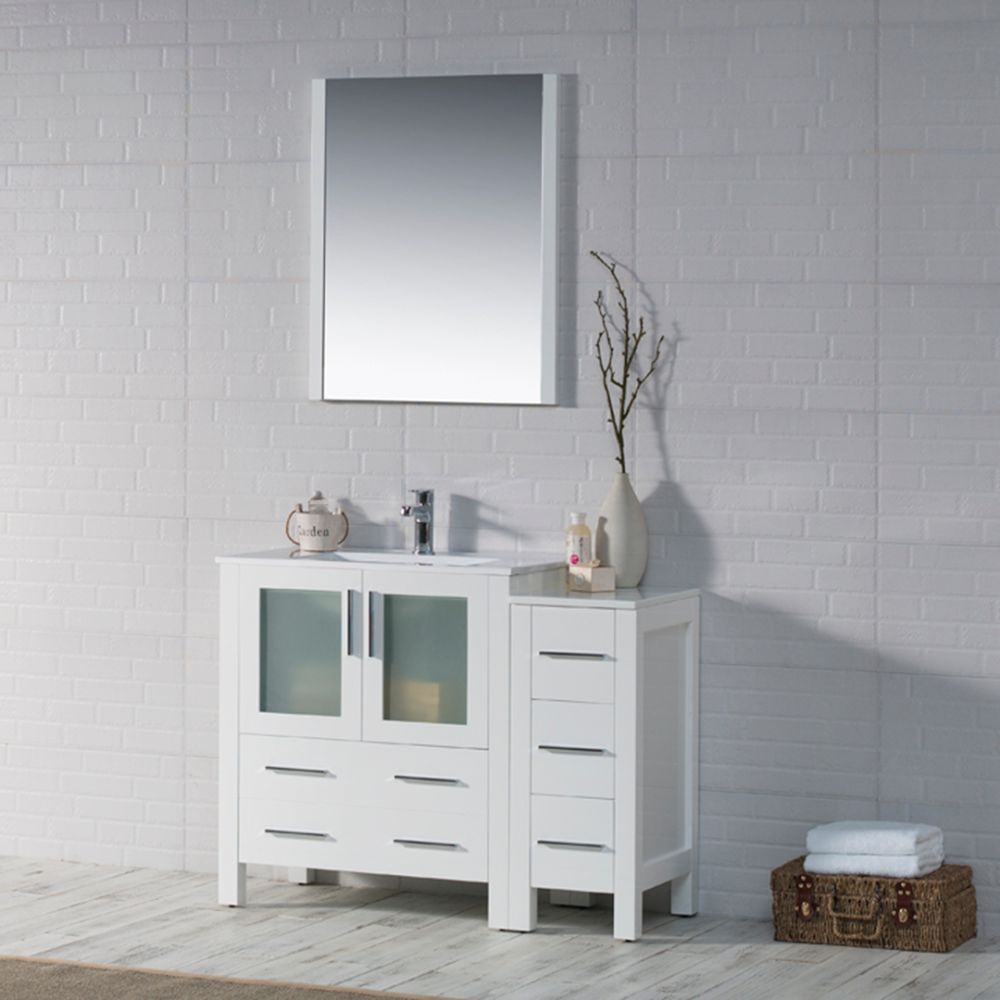 Sydney Modern 42" Bathroom Vanity Set with Side Cabinet Glossy White
