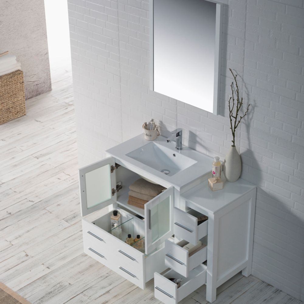 Sydney Modern 42" Bathroom Vanity Set with Side Cabinet Glossy White