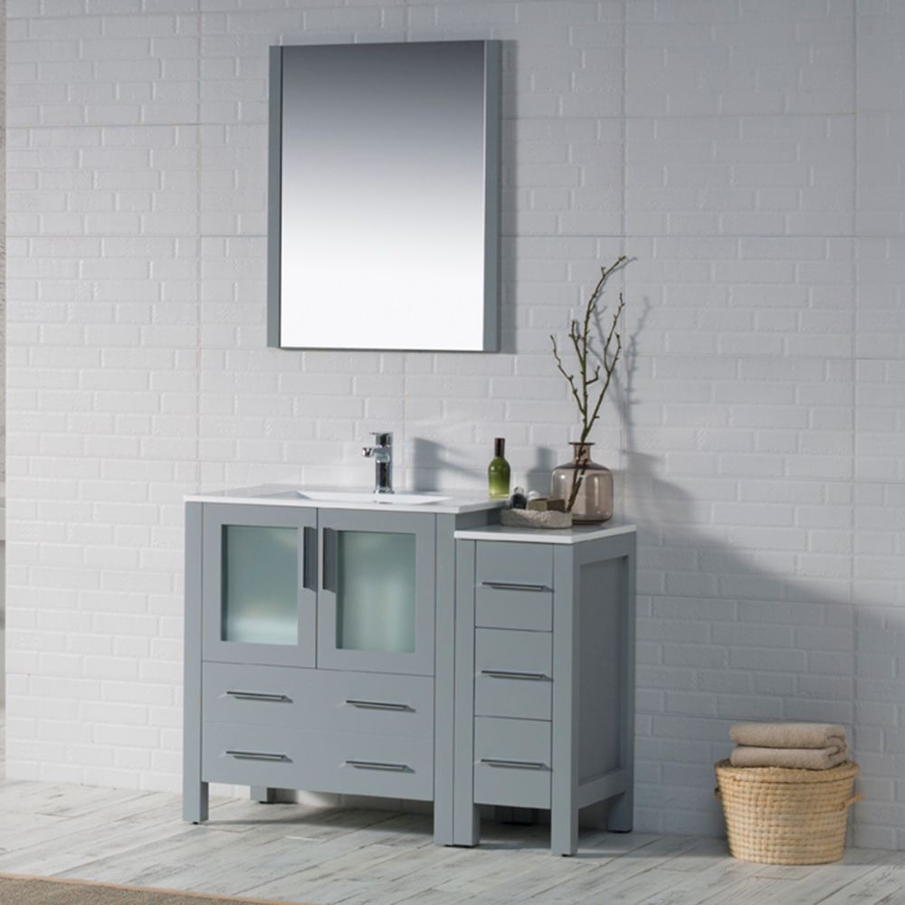 Sydney Modern 42" Bathroom Vanity Set with Side Cabinet Metal Gray