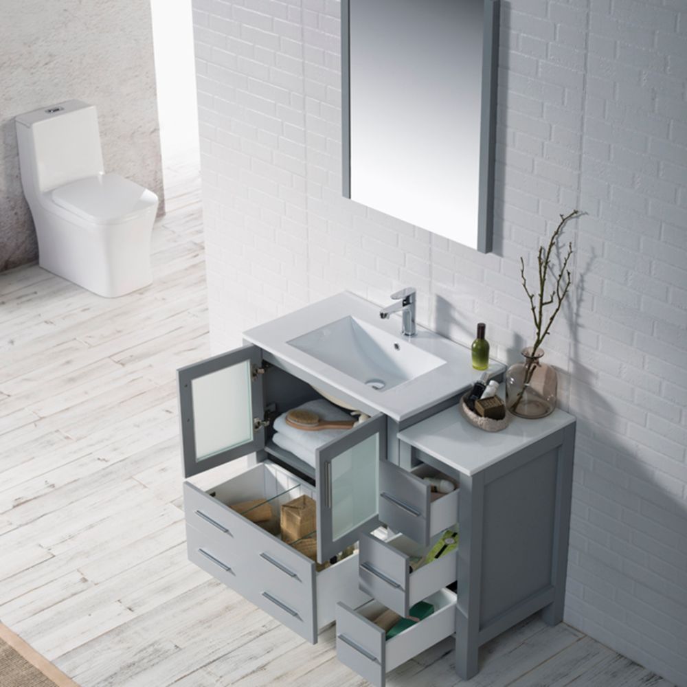 Sydney Modern 42" Bathroom Vanity Set with Side Cabinet Metal Gray