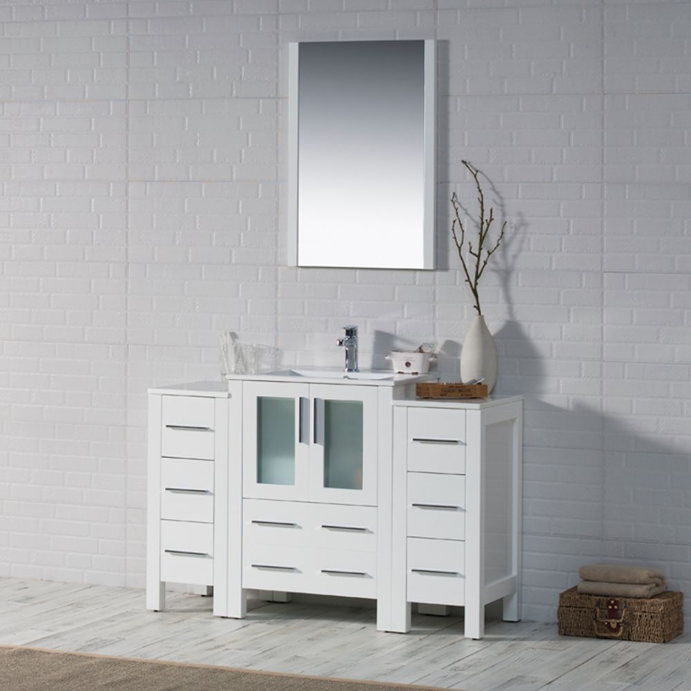 Sydney Modern 48" Bathroom Vanity Set with Double Side Cabinets Glossy White