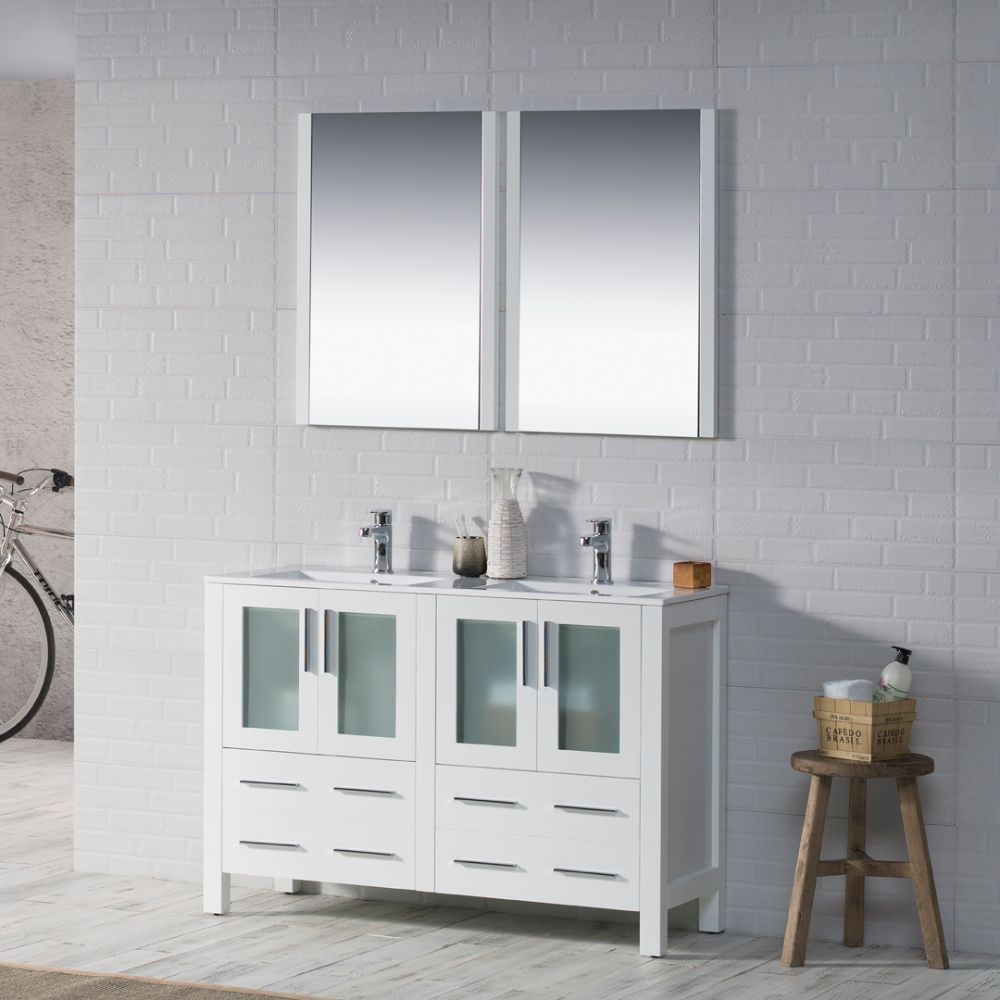 Sydney Modern 48" Double Bathroom Vanity Set with Mirrors Glossy White