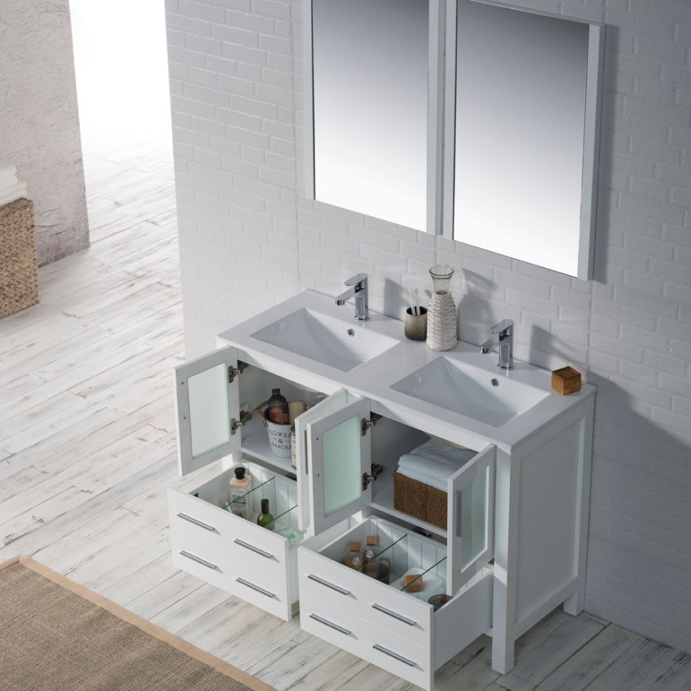 Sydney Modern 48" Double Bathroom Vanity Set with Mirrors Glossy White