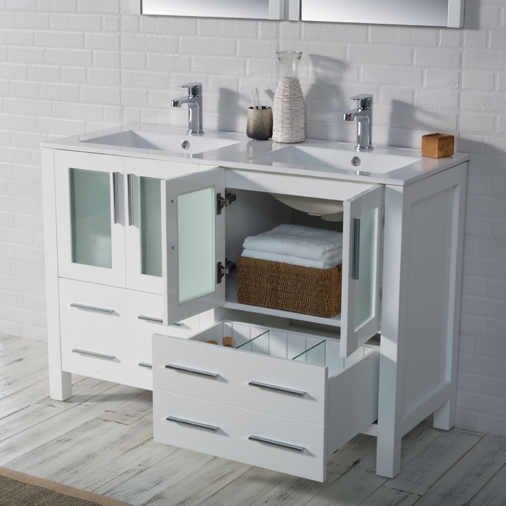 Sydney Modern 48" Double Bathroom Vanity Set with Mirrors Glossy White