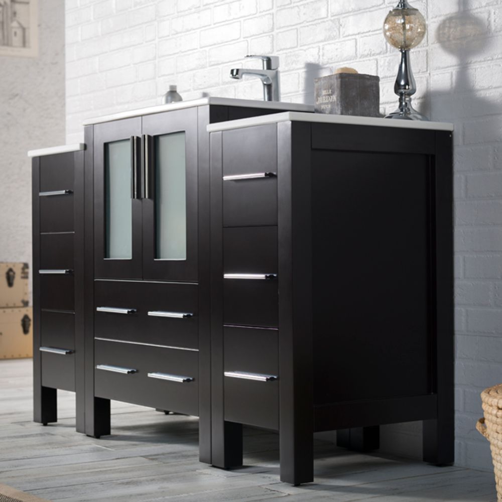 Sydney Modern 48" Bathroom Vanity Set with Double Side Cabinets Espresso
