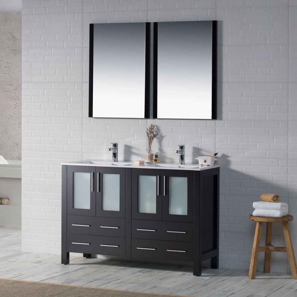 Sydney Modern 48" Double Bathroom Vanity Set with Mirrors Espresso